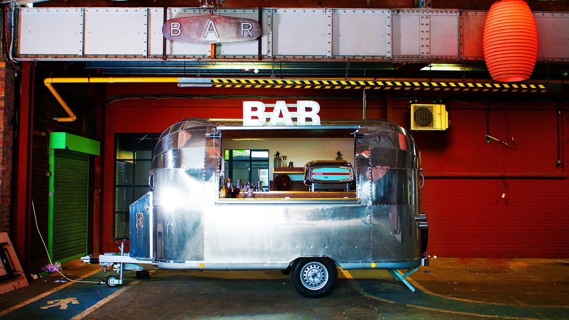 Vintage Trailers- An american airstream that cane dry hired as a bar, DJ booth or for mobile catering / street food. As featured on Mr & Mrs Unique www.mrandmrsunique.co.uk