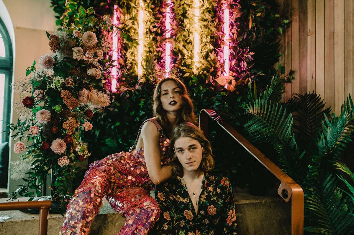 brighton elopement, bridal shoot, brighton engagement, brighton wedding, brighton wedding inspiration, Chloe Mary Photography, club-land wedding, Jump the broom, Lucky Sixpence, Peach Blossom, rosa bloom, sequin jumpsuit, Tiny Sarah's Cakes