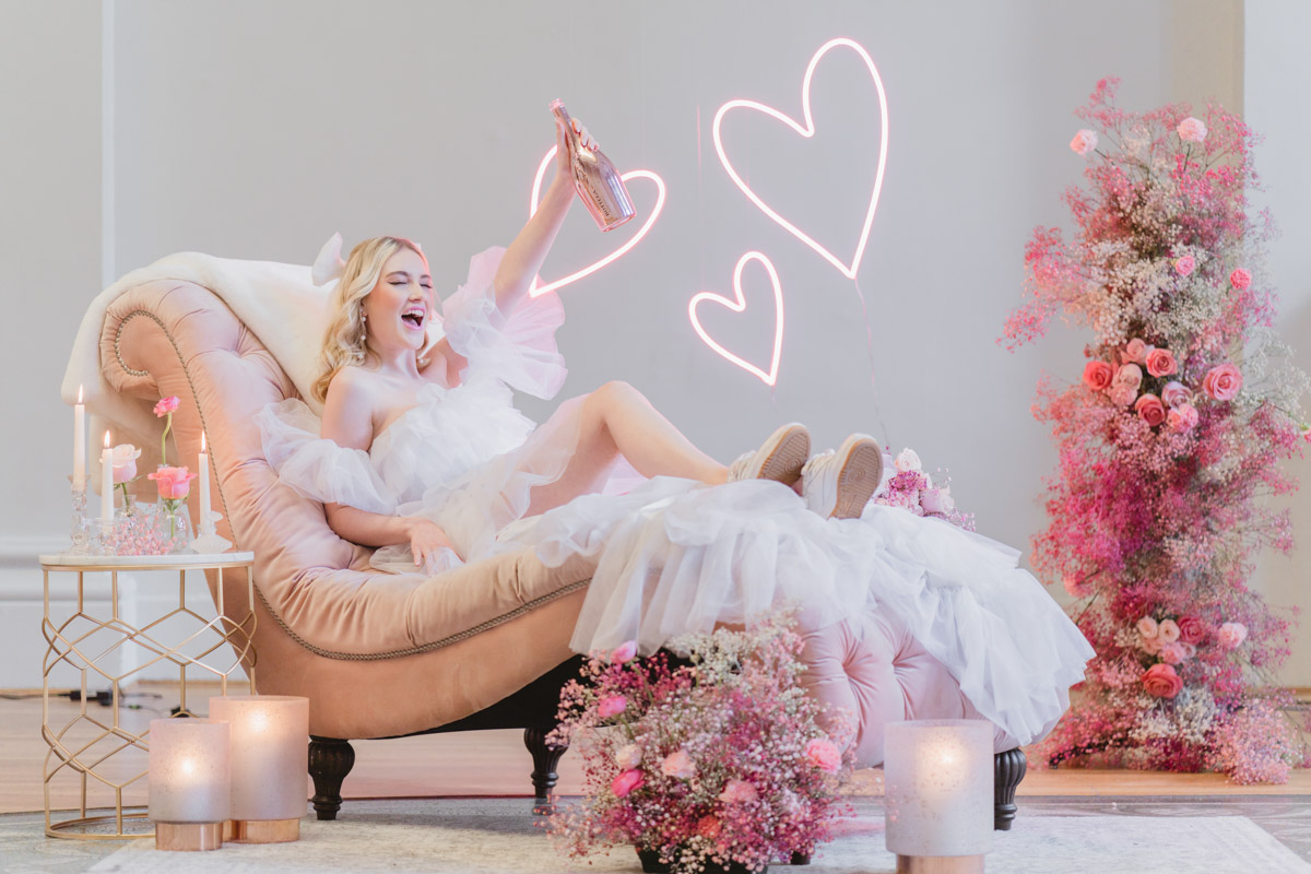 Playful romance wedding with pops of pink for fun-loving couples